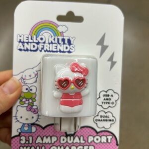Hello Kitty White and Pink Dual-Port Wall Charger with Sunglasses Design